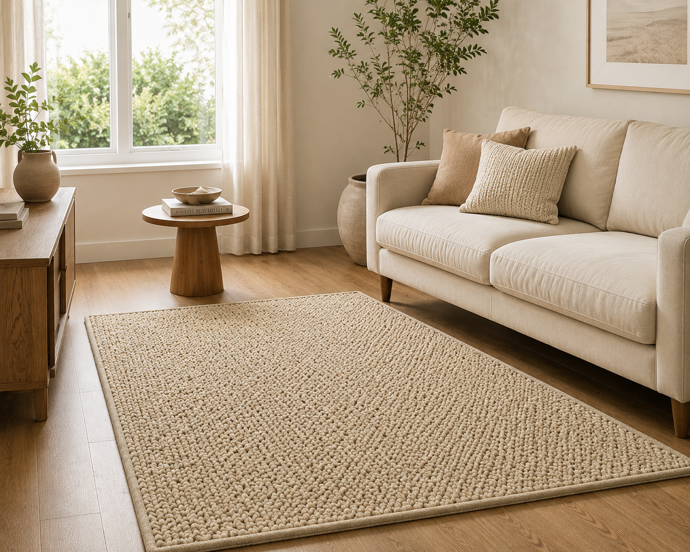 Hot Selling Chunky Wool Sumak Area Rug Handmade New Zealand Wool Beige Carpet Soft Braided Rug for Living Room Bedroom Home Decore